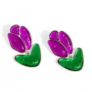 Paparazzi Tulip Triumph - Blue and Green Acrylic Silver Flower Post Earrings